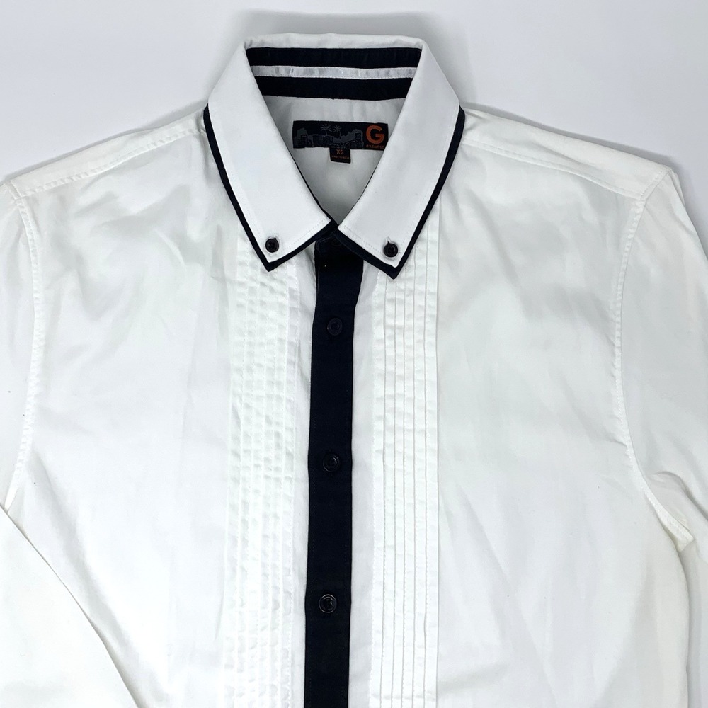 Guess White Tuxedo with Black Trim Long Sleeve Button Up Men's Shirt Size‎ XS